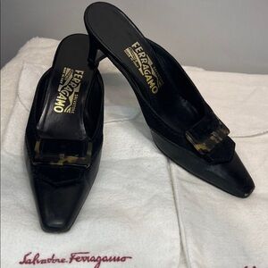 Salvatore Ferragamo Black Slip-On Kitten Heel Mules size 7
